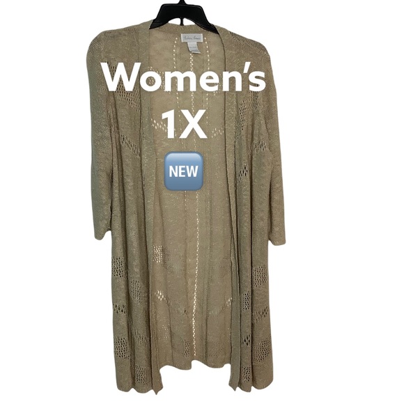 Fashion Avenue Sweaters - Women's Fashion Avenue 1X 16 - 18 Knit Long Cardigan Tan Open Front Duster NWT